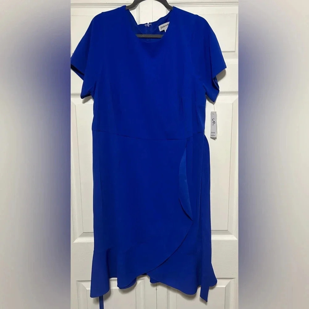 Elegant Royal Blue Short Sleeve Wrap Dress